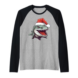 Cute Wobbegong Shark Wearing Santa Hat Funny Animal Xmas Raglan Baseball Tee