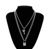 Tanyoyo Lock Key Pendant Necklace Statement Long Chain Punk Multilayer