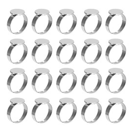 20PCS 12MM Adjustable Flat Ring Bases, Stainless Steel Blank Rings Customizable Ring Tray Semi Finished Ring Components for DIY Jewelry Making Crafting Projects