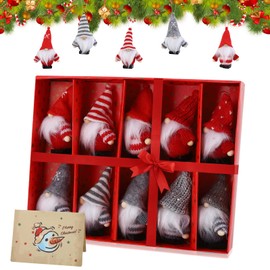 Sweelov Set of 10 Christmas Gnome Pendants, Christmas Tree Decorations, Christmas Decoration, Gnome Figures, Gift Tags, Santa Claus Christmas Tree Pendant for Christmas, Approx. 8 cm