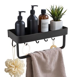 Luxflowing Hand Towel Ring with Shelf for Bathroom Wall, Drilling Installation, Sturdy and Beautiful, Can Also be Used in Kitchens, Balconies, Restrooms, Hotels (Black, Small)