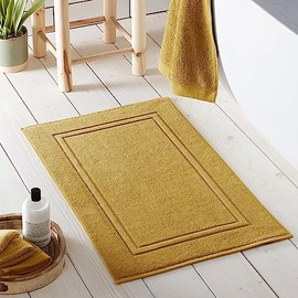 Drift Home - Ochre Bath Mat (50 x 80cm) - Soft & Absorbent - 550GSM Premium Bathroom Mat - Sustainable Cotton (BCI) - Recycled - Machine Washable - Bath Rug Yellow Ochre - Ochre Bath Rug