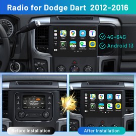 4G+64G 9Inch HD Touch Screen Car Stereo Radio for Dodge Dart 2012-2016, Android 13 Double Din Car Radio Receiver w/Carplay Android Auto,GPS Navigation,Bluetooth5.0, FM/RDS, SWC,Backup Camera Mic