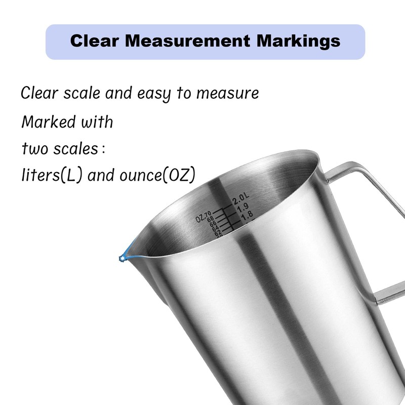 2L Measuring Cup, 304 Stainless Steel Pitcher with Lid, Liter/Oz