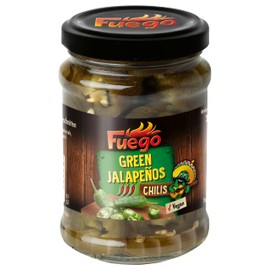 Fuego - Grüne Jalapeños, geschnitten , Verleiht einer Vielzahl an Gerichten eine mexikanische Schärfe , Ideal auch für Marinaden und Dressings , 1 x 210 g