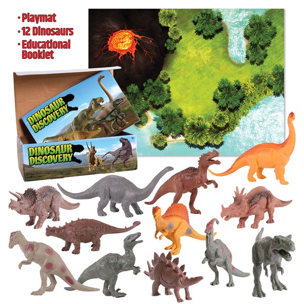 Kangaroo - Realistic 7" Dinosaur Toys | Jumbo PVC Assorted Dinosaurs with Play Mat & Educational Full Color Book | Gift Set for Kids Learning & Development (Set of 12)