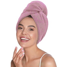 Mush Bamboo Hair Towel Wrap | Absorbent Towel Hair-Drying | Hair Care Combo | Super Quick-Drying| Adjustable Buttons to Wrap Around Hair 500 GSM (Baby Pink)