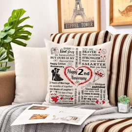 Hardeson 2nd Wedding Anniversary Cushion Covers Gifts for Her Him, 2 Years of Marriage Gifts for Wife Husband Couples, Cotton Anniversary Valentines Birthday Presents for Parents (Second)