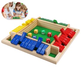 Starvortex Shut the Box Game 4 Player, Colorful Dice Games, Premium Wooden Dice Board Game, Fun Close the Box Game, Puzzle Wooden Games with 8 Dices, Educational Table Math Game, Holiday Games for Kid