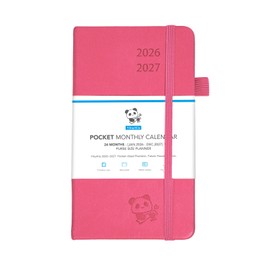 Pocket Monthly Planner 2026-2027 by YihurKis - 2 Year Pocket Monthly Calendar (Jan.2026 - Dec.2027), 4 Page Per Month with Expense Pages 3.5" x 6", Leather Hard Cover, 100GSM Thick Paper - Pink