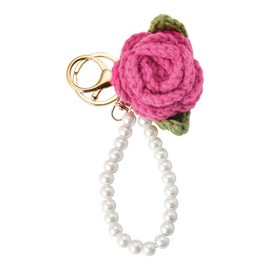 Kilener Rose Flower Keychain Pearl Wristlet Keychain Womens Keychains for Car Keys Purse Bag Pendant Charm Crochet Flower Keychain Pearl Bracelet Keychains for Women Girls Birthday Mothers Day Gifts