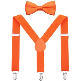 Kids Suspender Bow Tie Sets - Adjustable Braces With Bowtie Gift Idea for Boys and Girls by WELROG(Fluorescent Orange)