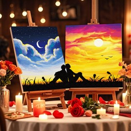 Nuberlic Date Night Painting Kit for Couples Sip and Paint Kit for Adults Couples Pre Drawn Canvas to Paint for Adults Afro Romantic Valentine's Day Gift 2 Pack 8" X 10"
