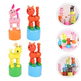 Toyvian 4pcs Wooden Cat Dog Figurine Toy Dancing Rocking Finger Puppets Wooden Push Up Toy Animals Finger Puppet Funny Finger Toys for Christmas Random Style