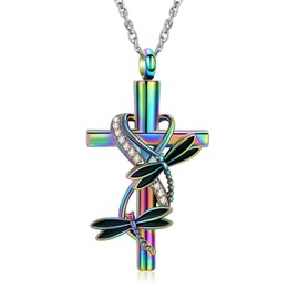 AIWENXI Dragonfly Cross Urn Necklaces for Ashes Infinity Cremation Necklaces Stainless Steel Memorial Keepsakes Ash Holder Pendant for Men Women