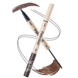FelinWel Dual-Ended Brow Pen & Mascara - Waterproof Eyebrow Pencil with 2-Fork Tip & Tinted Brow Gel for Fuller Brows, 02# Dark Brown