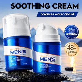 Men's Oil Control Moisturizing Cream, Face Moisturizer Soothing Cream with Sodium Hyaluronate & Rosemary Extract, Men Care Ultra-Hydra Cream Rebalance Oily Skin, Skin Care Routine, 1.76 Fl Oz