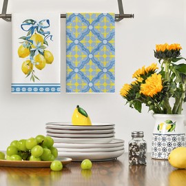 Artoid Mode Lemon Flowers Floral Summer Kitchen Towels Dish Towels, 18x26 Inch Hello Sunshine Seasonal Decoration Hand Towels Set of 4