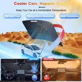 BSTW for 2022-2025 Toyota Tundra Windshield Sunshade Umbrella, Custom Fit Windshield Sun Protector, 6-Layer Heat-Resistant Fabric, Ultra-Strong Fiberglass Frame, Quick Setup (for 2022-2025 Tundra)