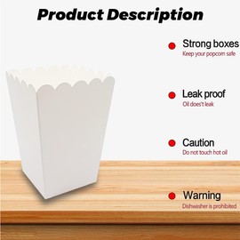 AFCJLTO 10pcs White Popcorn Boxes Dessert Snack Bowls Party Table Boxes Mini Paper Container for Movie Nights