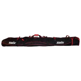 Swix Double SKI Bag - Padded with Wheels- Adjustable Size to 215cm - 2 Pairs of Alpine - 8+ Pairs of Nordic Skis - Super Tough 900 Denier, Red - Black, 215cm Max (SW27)
