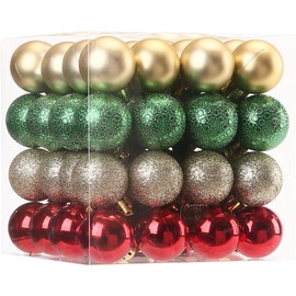 Sea Team 64-Pack Christmas Ball Ornaments with Strings, 30mm/1.18-Inch Mini Size Baubles, Shatterproof Plastic Christmas Bulbs, Hanging Decorations for Xmas Tree, Holiday, Party, Gold & Red & Green
