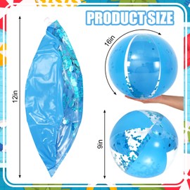 Whaline 3Pcs Glitter Inflatable Beach Ball 16 Inch Round Blue Confetti Pool PVC Balls Cute Game Toys for Summer Hawaiian Tropical Theme Beach Party Decor (Lake Blue)