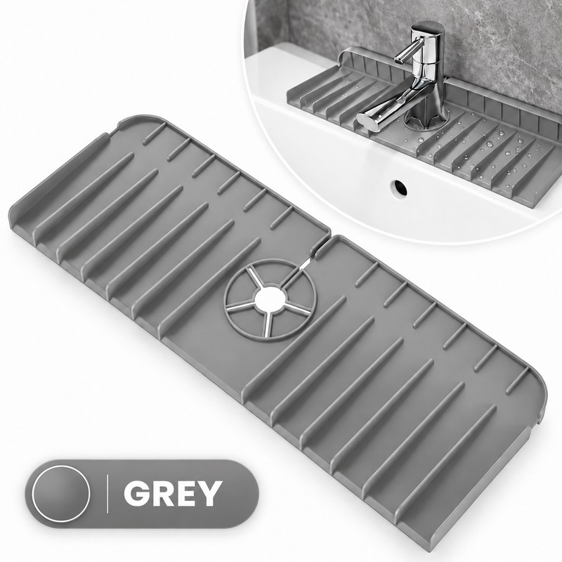 Silicone Faucet Mat for Sink Countertops – Grooved Splash Guard