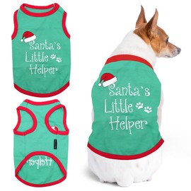 Parisian Pet Dog Tshirt - Embroidered “ Santa’s Little Helper “ Dog Shirts - Lightweight Cotton Christmas Dog Costume - Sleeveless Puppy Christmas Outfit - Dog Shirts for Small Dogs - XS