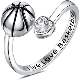 Anillo de plata de ley 925 para voleibol, sóftbol, baloncesto, ajustable, regalo para jugadores, amantes y mujeres, Plata de ley, Sin piedras preciosas