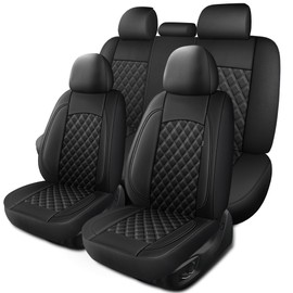 HChengkikz Car Seat Covers Full Set, Breathable and Waterproof Napa Leather Car Seat Cover, Interior Universal Fit for Cars, Sedans, SUVs, Vans, Trucks (Full Seat, Black)