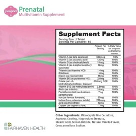 Fairhaven Health PeaPod Prenatal Multivitamin 60 Tabletas - Suplemento Multivitamnico Prenatal Completo con cido Flico, Hierro y DHA para Embarazo... 