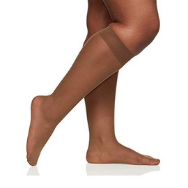 Berkshire Women's Plus-Size Queen All Day Knee High Sandalfoot Pantyhose, French Coffee, 10-13