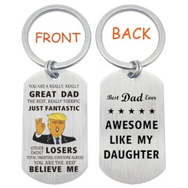 BULANG Daddy Gifts from Daughter - Dad Birthday Gifts, Awesome Trump Dad Keychain, Double-side Engraved Keychain- Birthday Father's Day Christmas Keychain Gift-Best Dad Gift Idea, Small, Silver
