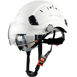 SAFEBUILDER Safety Helmet Hard Hat with Visor Clear & Tinted Adjustable Vented ABS Work Helmet 6-Point Suspension ANSI Z89.1 Approved for Industrial (White Hat with Tinted & Clear Visor)