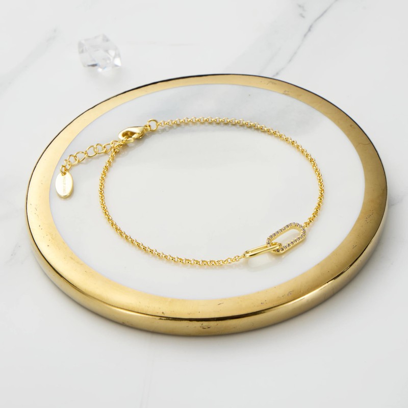 Philip Jones Gold Plated Paperclip Link Bracelet Created with Zircondia®
