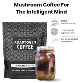 Moontower Adaptogen Coffee - Mushroom Coffee with Ashwagandha, Lions Mane, & Reishi, Organic Mushrooms Blend, Medium Roast Ground Coffee Beans - Organic Blend, For Focus & Clarity (35 oz)