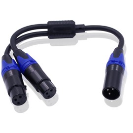Poyiccot XLR Splitter Cable 1 Male to 2 Female, 3 Pin XLR Splitter Balanced Microphone Cable Combiner Y Cord, 1 Male to 2 Female Audio Microphone Adapter for Stero Mic, Audio Track, 11.8inch