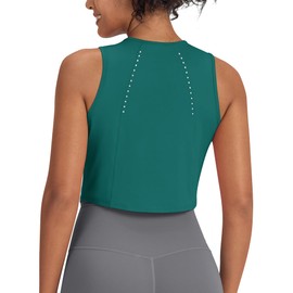 G4Free High Neck Tank Tops for Women Loose Crop Workout Tank Athletic Gym Exercise Lightweight Running Top Sleeveless (Teal,S)