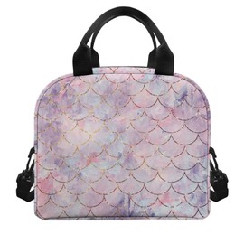 Bengbobar Mermaid Insulated Lunch Bag for Girls Kids Women Reusable Kawaii Lunch Box with Strap Pockets Soft Tote Lunch Bag Simple Modern Waterproof Crossbody for School Work Office Picnic Travel