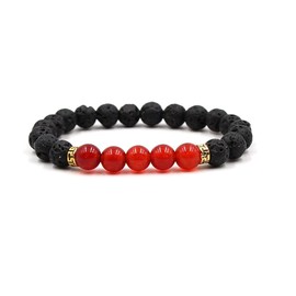 COLORFUL BLING Adjustable Bracelet 8mm Lava Rock Bracelet Bead Chakra Bracelet 7 Chakras Healing Bracelet Yoga Stone Beads Bracelets Healing Therapy Bangle for Women Men - Red Agate