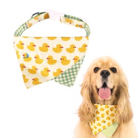 MSLSOZ Adjustable Dog Bandana, Cute Duck-Patterned Cotton Bandana for Puppies & Large Cats (Weight: 10-20kg) – Breathable Pet Scarf Collar with Length-Adjustable Buckle(Yellow)