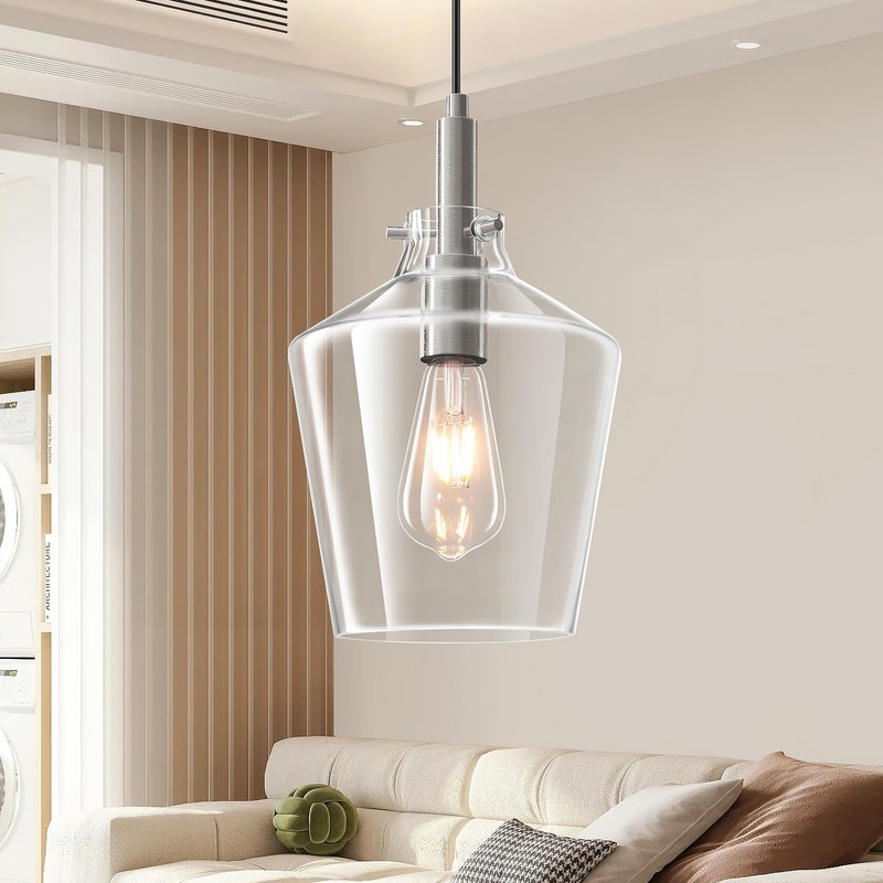 Vaziden Modern Glass Pendant Lighting for Kitchen Island, Farmhouse Nickel