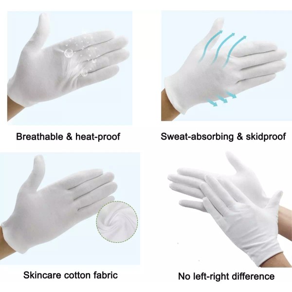 12Pairs White Cotton Gloves for Eczema and Dry Hands -