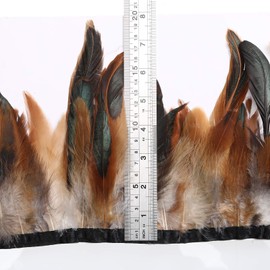 Rooster Hackle Feathers Fringe Trim - Natural Feather Trim for Crafts Sewing Costume Width 5-7 inches Pack of 5 Yards(Natural)