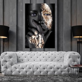 Black girl with golden makeup Fashion ,art African print Black and gold face African American art Black Women Modern - Color: 8x12
