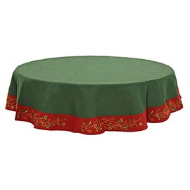 Mr Crimbo 70" Round Christmas Tablecloth Green Red Holly Polyester Fabric