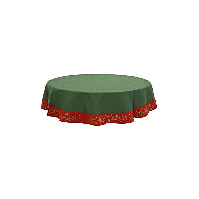 Mr Crimbo 70" Round Christmas Tablecloth Green Red Holly Polyester