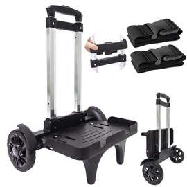 Folding Backpack Trolley with Large Solid Tank Wheels, Aluminum Alloy Luggage Cart with Edge Guard Base, Universal Hand Truck for Backpacks, Lunch Backpack,Golf Bag, Teenagers, Adults, School, Travel