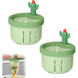 2PCS Cactus Kitchen Sink Drain Strainer,Press Automatic Dumping Basket Cactus Sink Strainer,Upgrade Multifunctional Cactus Sink Filter Net Lifting Basket,Kitchen Sink Drain Strainer (Green, One Size)